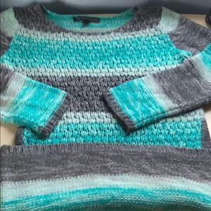 Blue and grey knitted long dress sweater